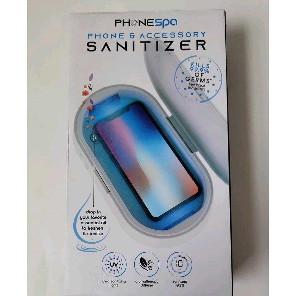 Genuine Tzumi PHONESPA Cell Phone Accessory UV-C Sanitizer White Aroma Diffuser